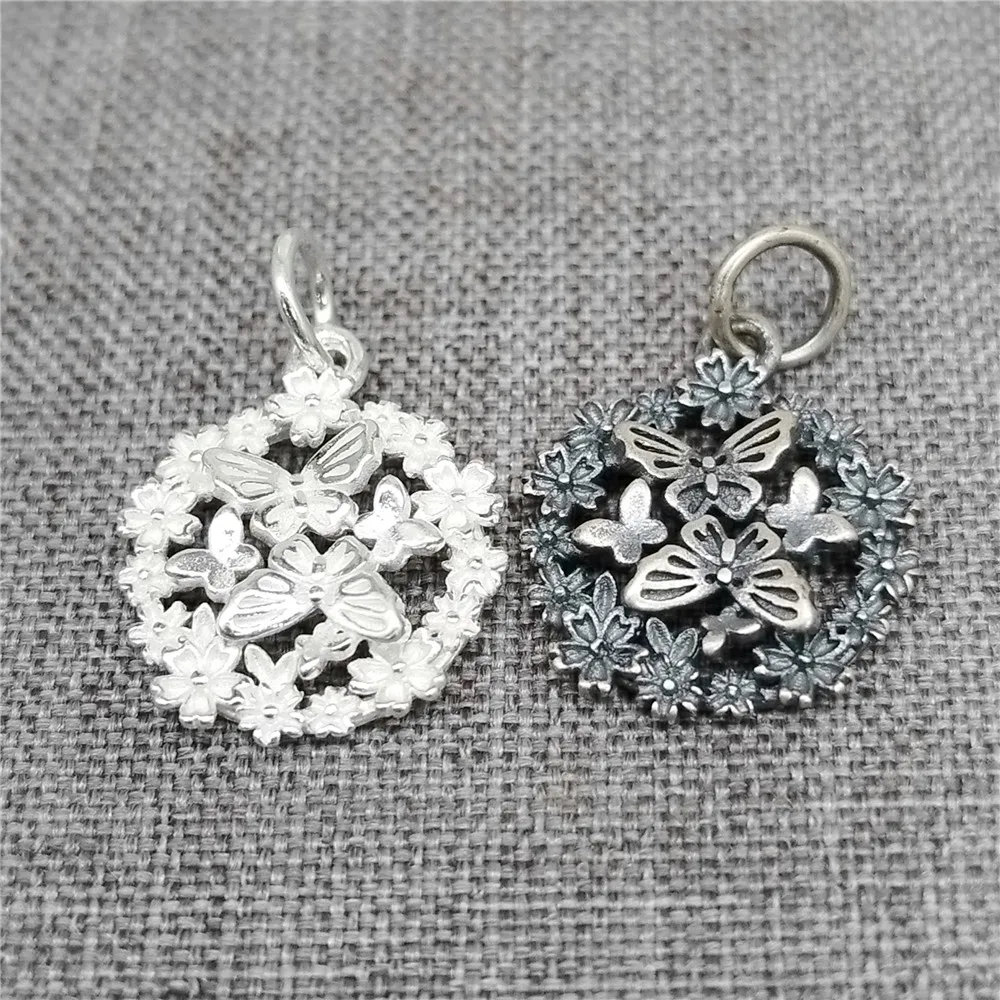 

4 шт. подвесок-шармов из стерлингового серебра 925 пробы в форме круга, бабочки и цветка, 14 мм