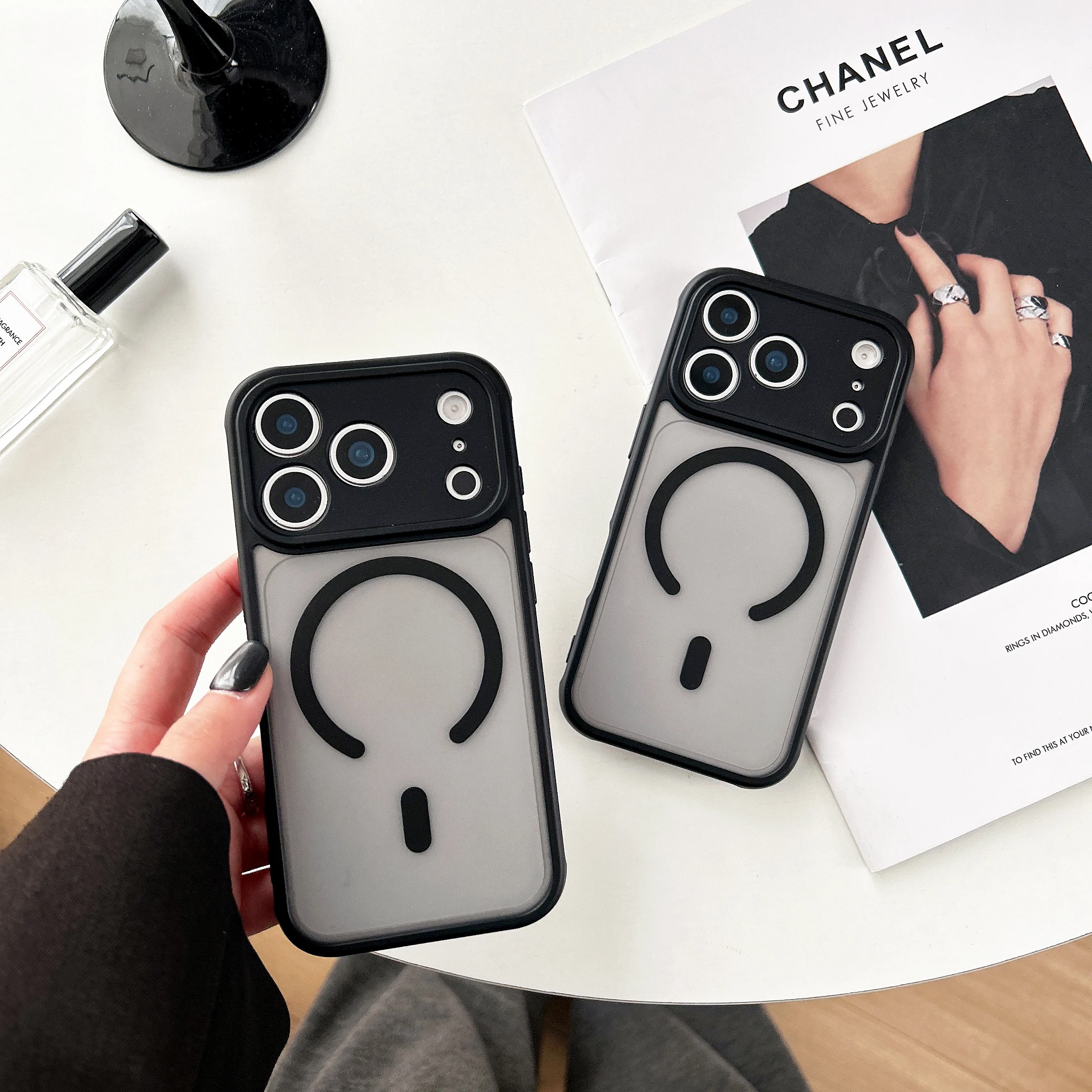 

Back Cover For IPhone 11 12 13 14 15 16 Pro Max 17 Pro Case Matte Black Magnetic Attraction Acrylic Shockproof Phone Case