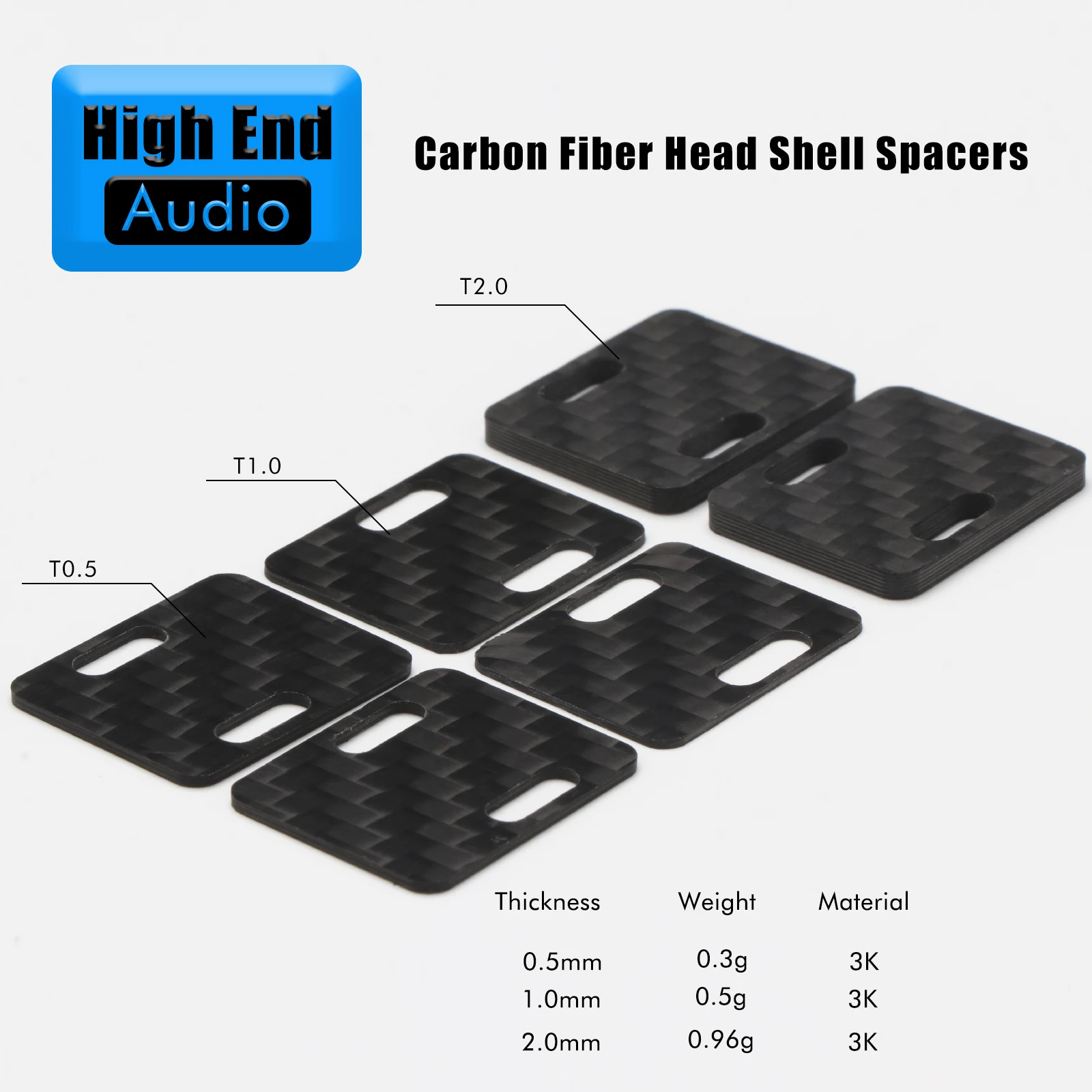 Preffair 0.5 1.0 2.0mm 3k Carbon Fiber Headshell Spacer – Lightweight, Rigid, Enhances Soundstage