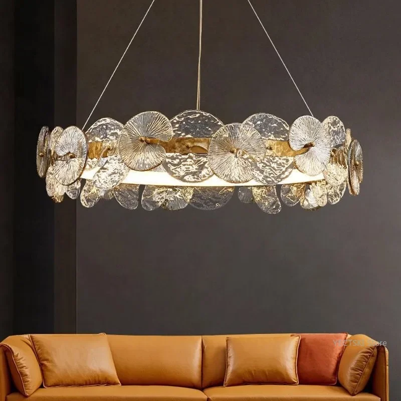 

GHJUYIOL Light luxury living room chandelier, post-modern minimalist restaurant light designer, lotus leaf model room lighting f