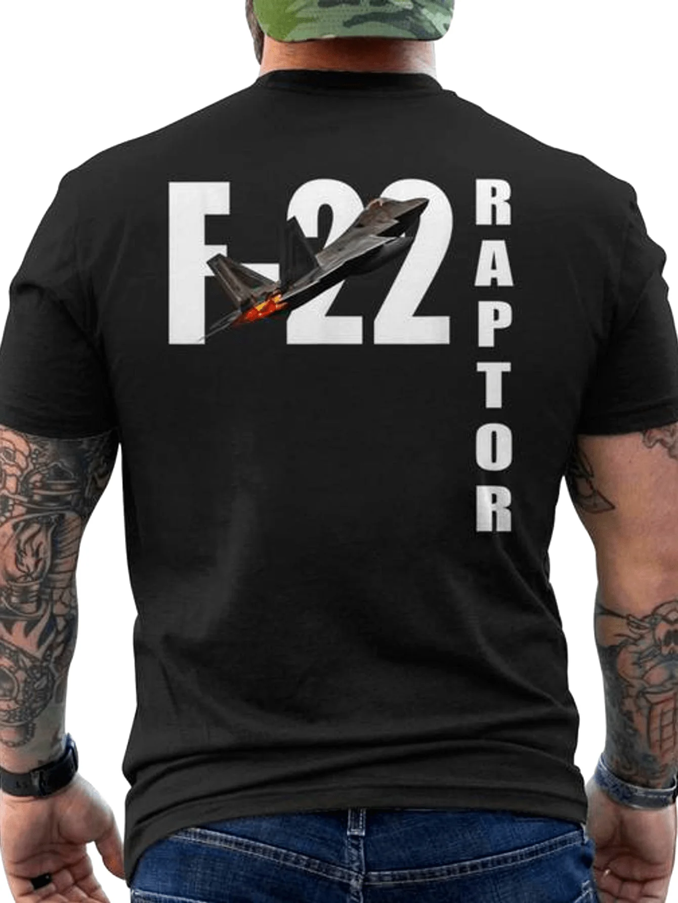 Men'S F-22 Raptor Fighter Jet Graphic T-Shirt Printed on The Back Aviation Design Crew Neck Short Sleeve Casual T-Shirt