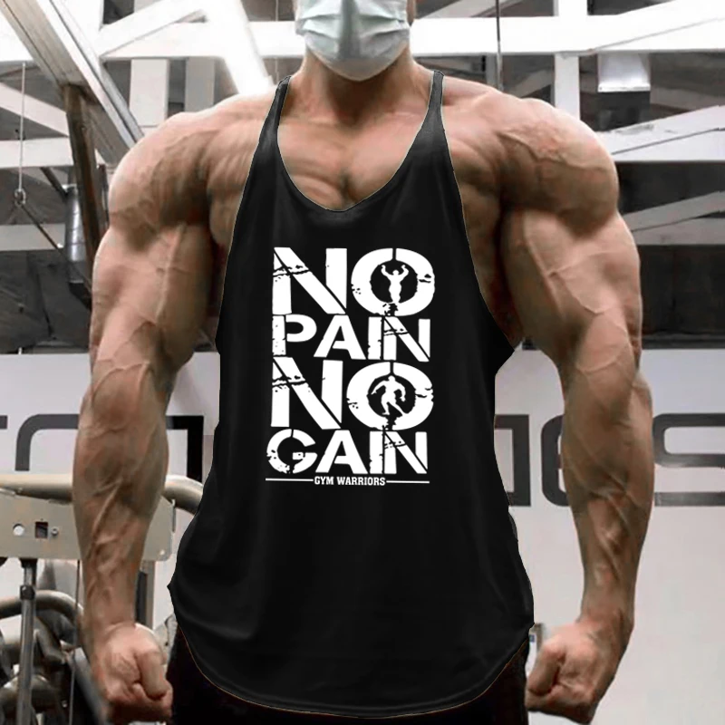 NO PAIN NO GAIN Gym Warriors Fitness Tank Tops Herren Bodybuilding ärmellose Westen Baumwolle atmungsaktiv Y-Rücken Hosenträger Unterhemden