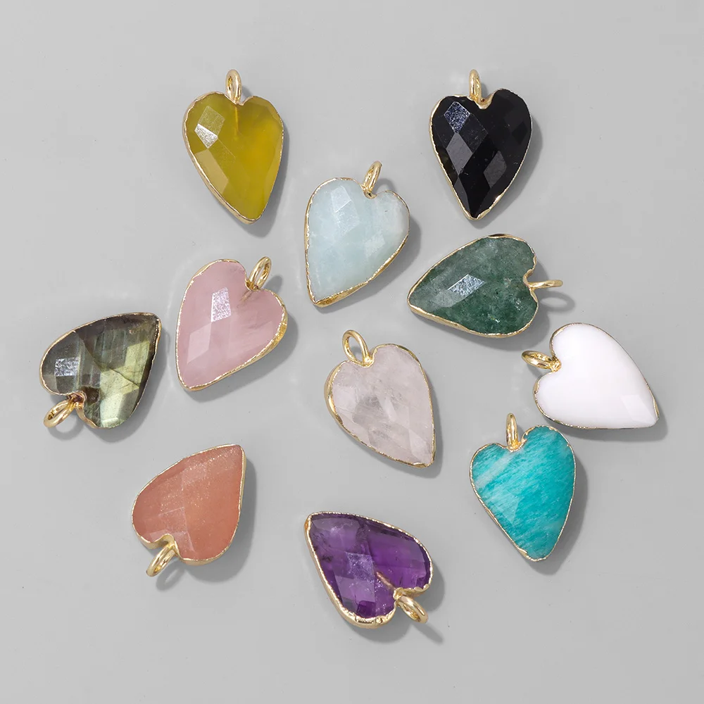 2pcs 12X15mm Quality Natural Stone Heart Pendant Labradorite Lapis Crystal Gem Charms for Jewelry Making DIY Necklace Earrings