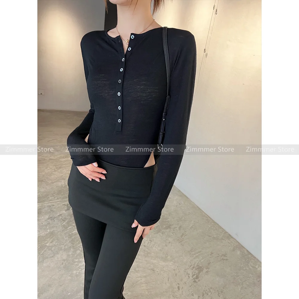 

High quality! 2024 early spring new simple niche fashionable casual thin high elastic wool knit one-piece bottoming tops