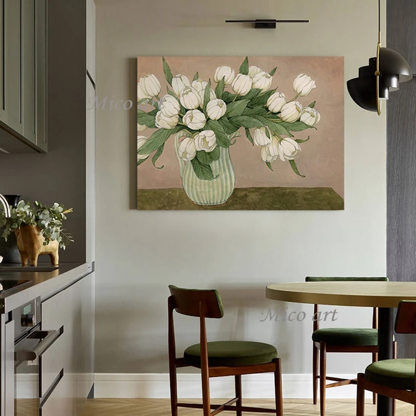 

Latest Arrival Abstract Handmade Design Artwork Frameless Canvas Plant Picture Wall Decor Acrylic Beautiful Art Flowers In Vase