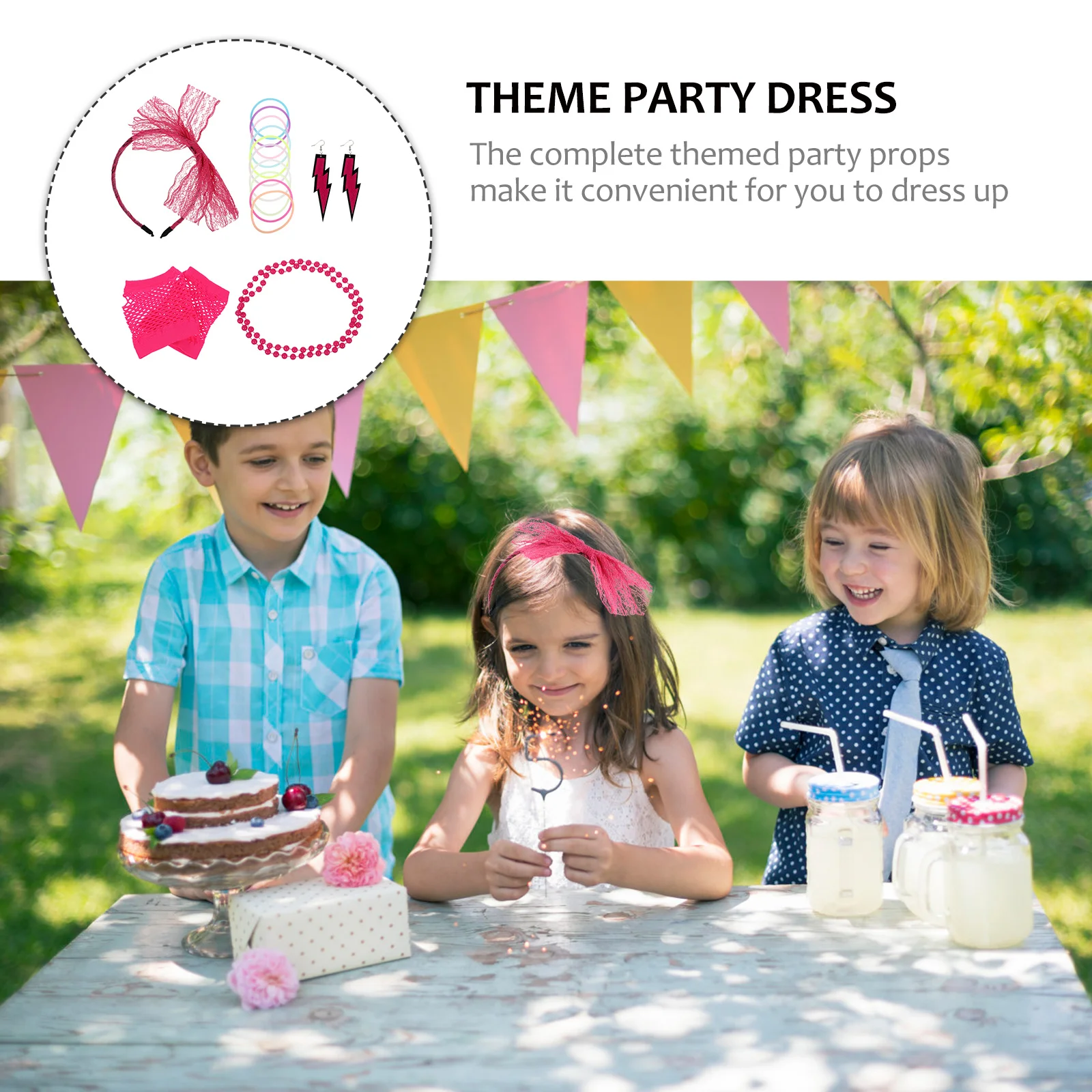 1 Set Cloth Party Hairband Gloves Retro Style Durable Earrings Necklace For Themed Parties Neon Party Wear Women Costume Prop