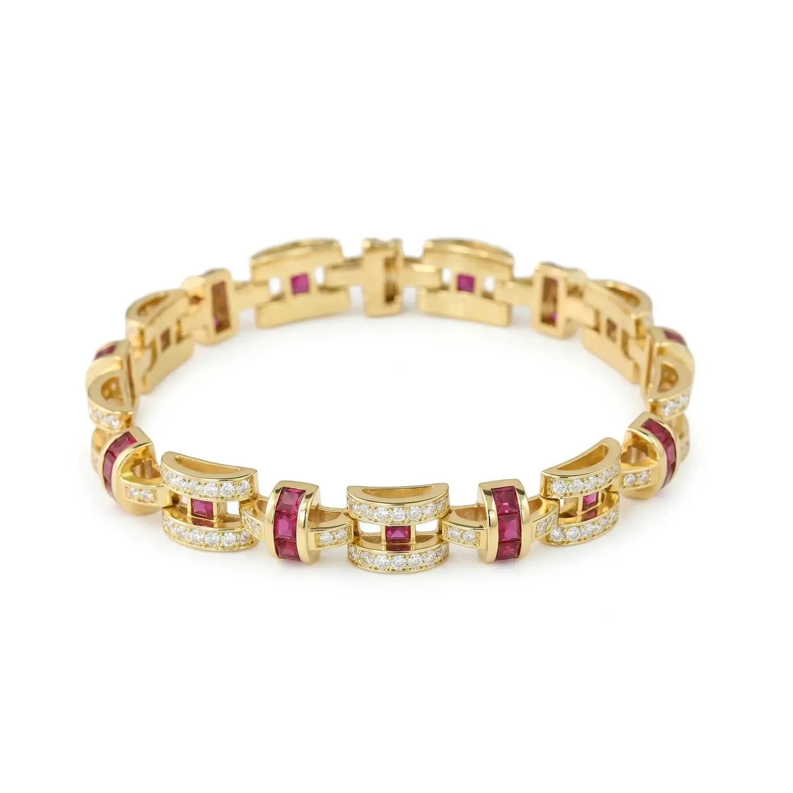 

Gorgeous Lab Grown Ruby Bracelet Vintage 925 Sterling Silver 18K Gold Plated Fine Jewelry for Women's Engagement Banquet Gifts