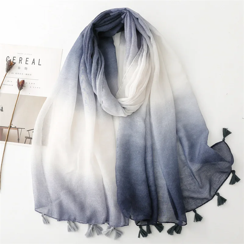 

2024 Newest Women Ombre Printed Pattern Scarf Cotton Voile Scarf Shawls