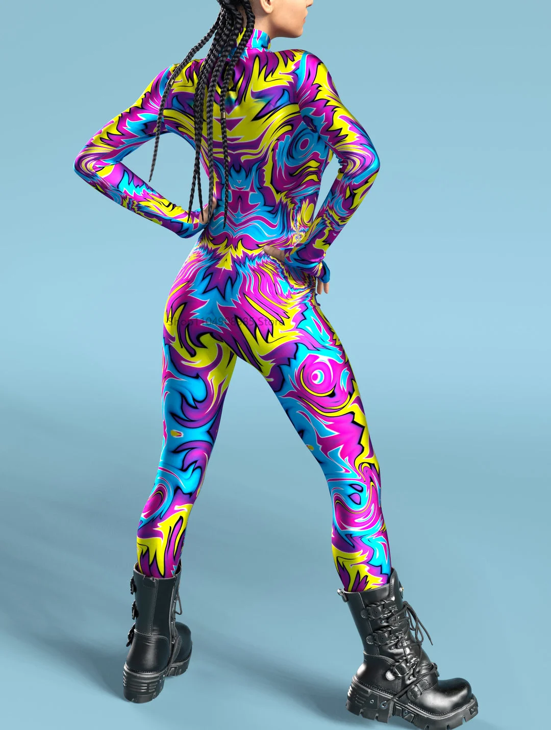 Turbo Shock Liquid Costume Colorful Rainbow Abstract Geometry 3D Print Sexy Skinny Jumpsuit Holiday Party Cosplay Fancy Bodysuit view 2