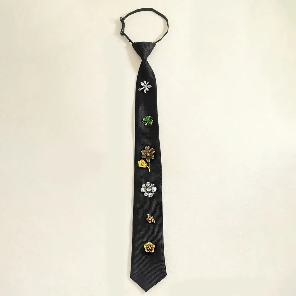 Elegant Korean Flower Tie Insect Bee Rhinestone Necktie Alloy Harajuku Style Decoration Shirt Tie JK Uniform Decoration