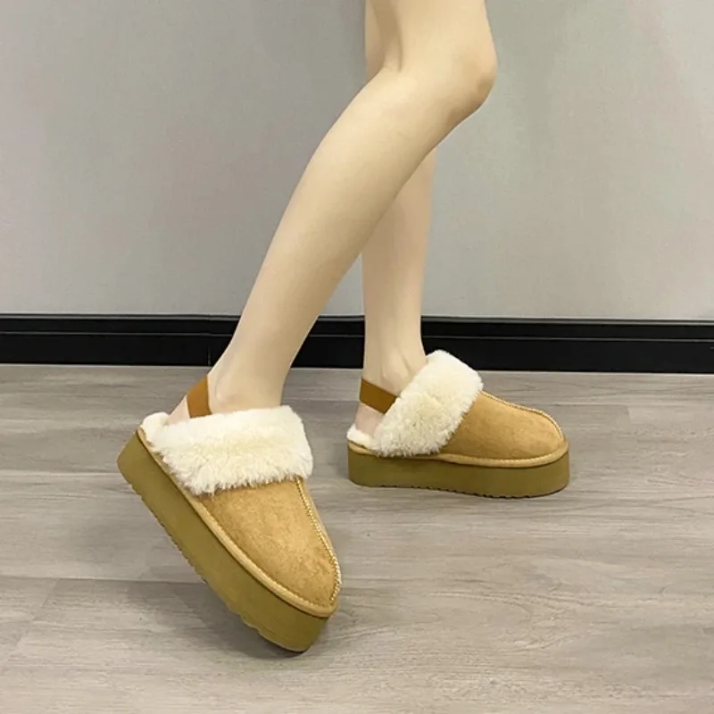 Fashion Platform Women Slippers Casual Home Suede Fur Warm Slingback Flip Flops Hot Sale Brand Plush Cotton Slippers Flats Shoes