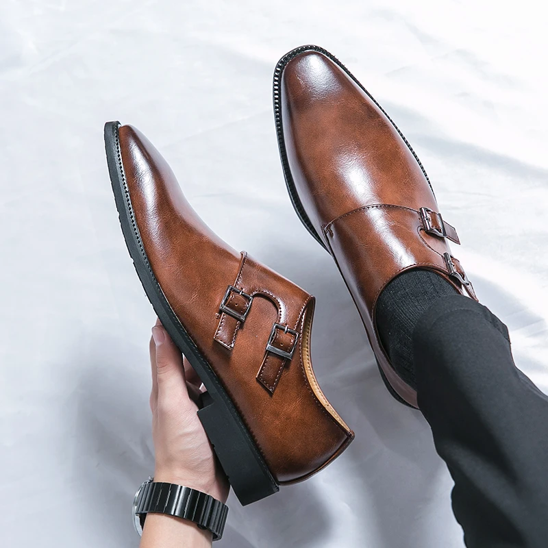 Sharp Pointed Leather Shoes for Men, Korean Version, Trendy British Style, One Foot Business Casual Formal Men's Shoes