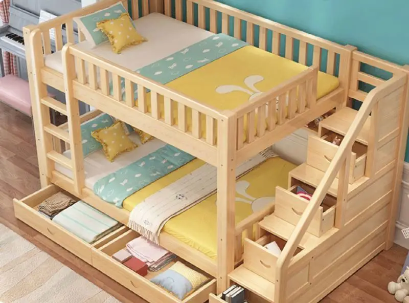 Litera de madera maciza de calidad para niños, cama alta y baja multifuncional para dormitorio