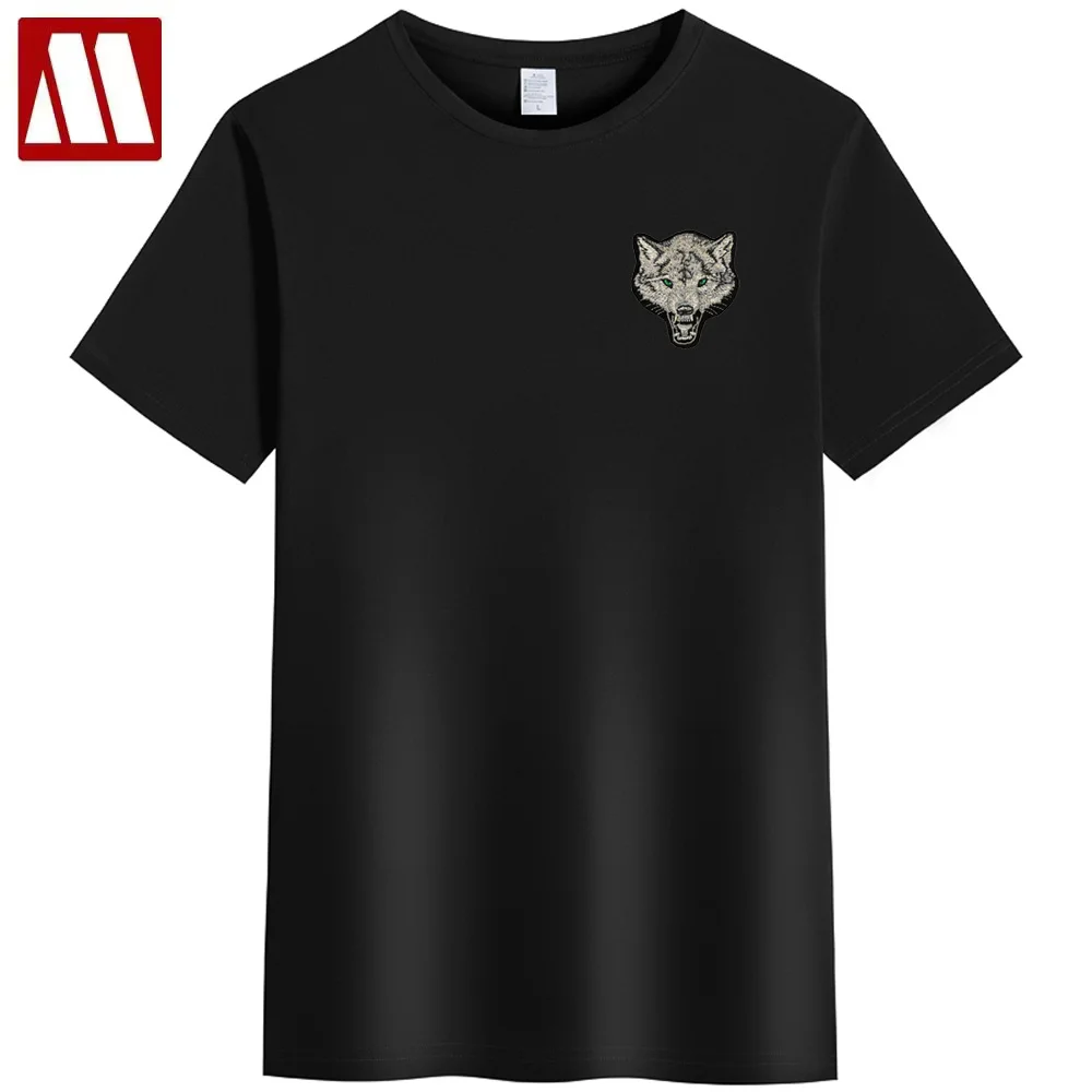 

2025 Summer Brand Men's Wolf Embroidery Tshirt Unisex Cotton Short Sleeve T Shirt Casual Men's O neck T-Shirts Oversize XS-3XL