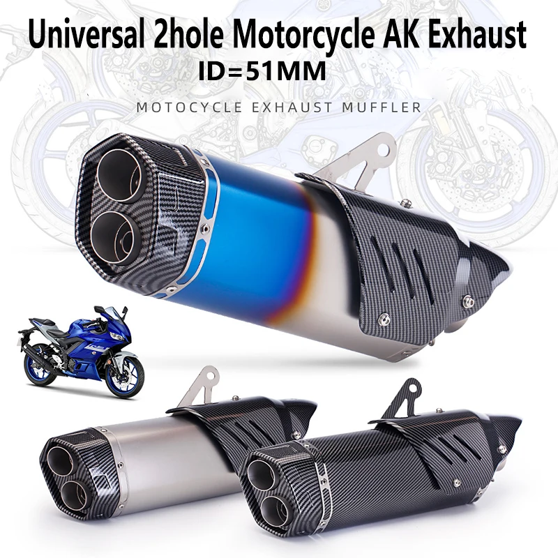 

51MM Universal Stainless Steel 2hole Motorcycle ak Exhaust Muffler DB Killer for TMAX530 NINJA400 CB400 RC390 ETC Exhaust Modify