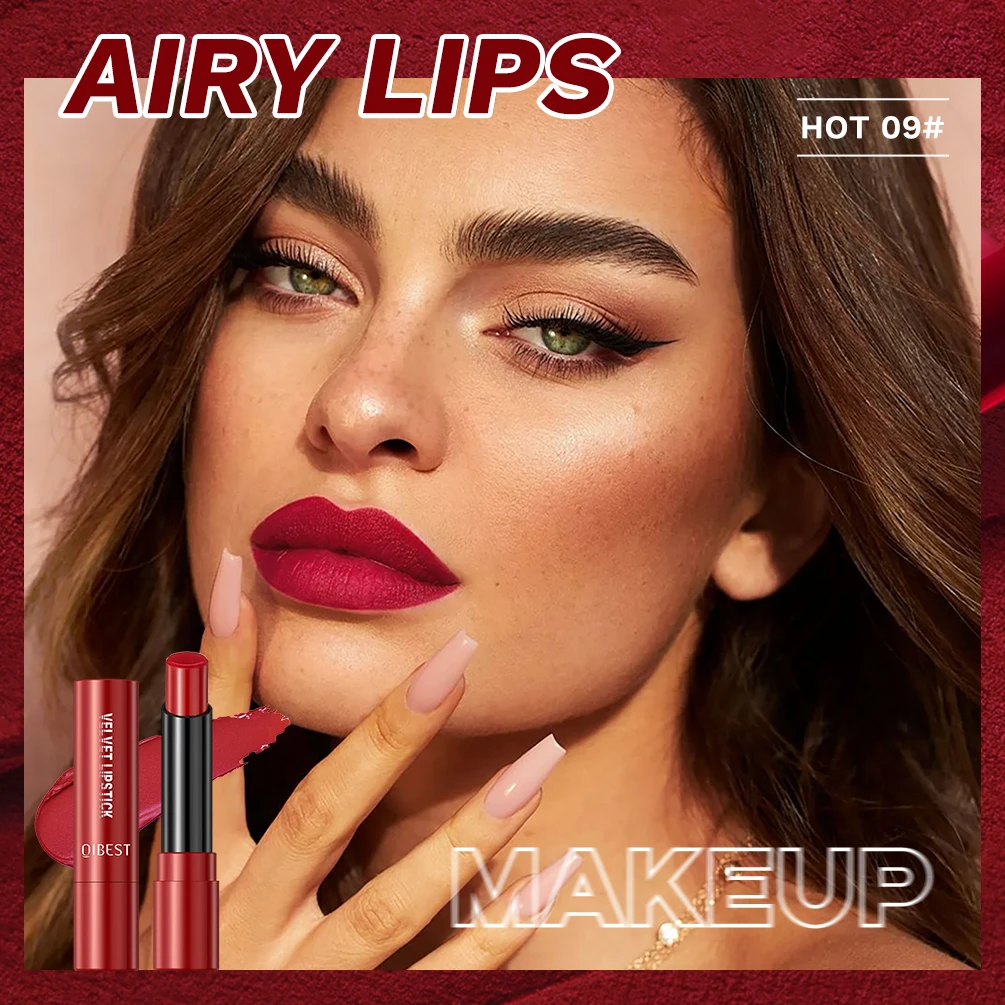 QIBEST Matte Lipstick Long Lasting Velvet Mist Lip Stain Non-Stick Cup Classic Highly Pigmented Sexy Red Lipstick New Makeup