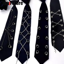 Women Men Y2K Girl Boy Gothic Harajuku Punk Chains Pre-Tied Ties rivet metal Steampunk Student Uniform Necktie Accessories Tie