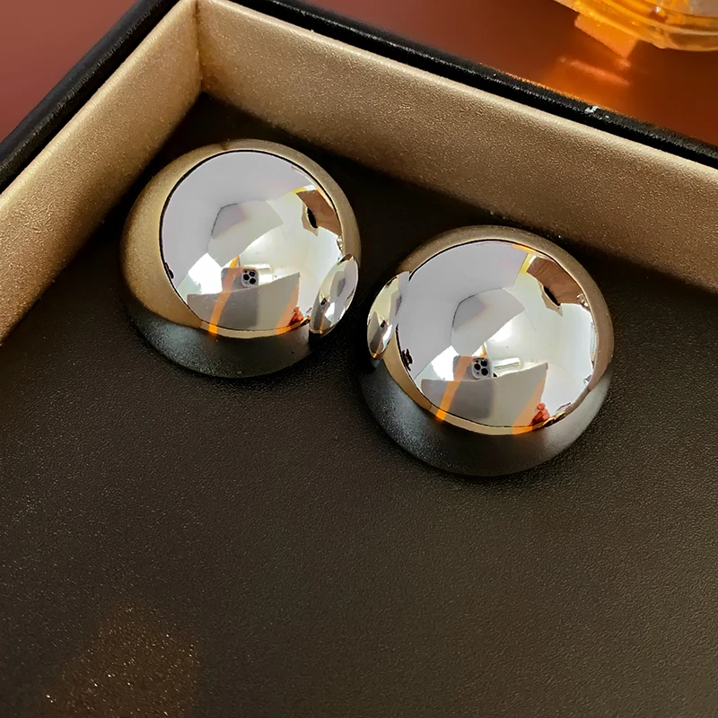 Punk Smooth Round Earrings For Women Big Ball Metal Stud Earrings Classic Gold Color Geometric Earrings Vintage Ear Jewelry image 5
