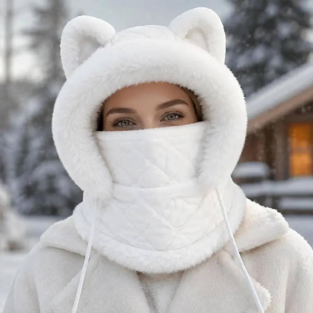 Windproof Winter Balaclava Hat Zipper Closure Thick Fleece Lining Full Face Neck Warmer Faux Fur Trim Full Face Coverage