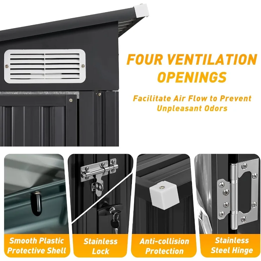 Outdoor Storage Shed With Triple Doors For Garden Use Premium Galvanized Steel Gray Weatherproof And Rust-Resistant
