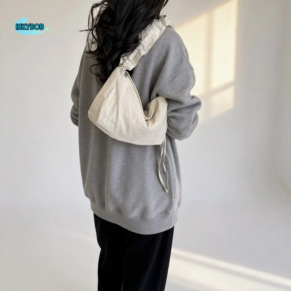 

Корейская нейлоновая сумка-кроссбоди, легкая, вместительная, плиссированная, на плечо, однотонная, из холщовой ткани, в форме пельменя