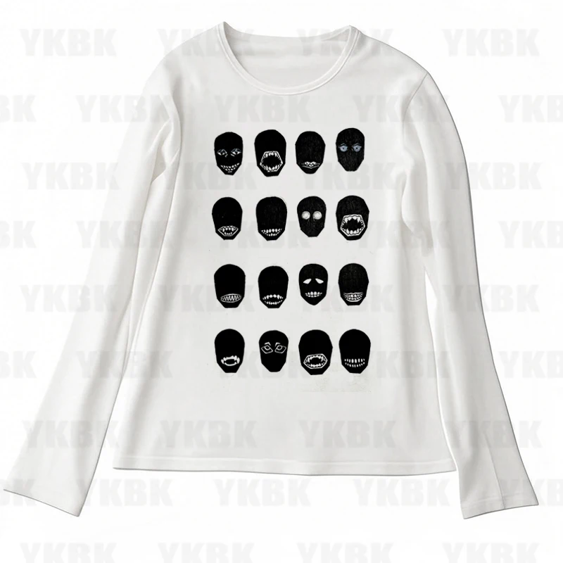

Kawaii Футболки с длинными рукавами и принтом аниме Y2k, белые модные топы, уличная одежда, женские Harajuku, ретро 90-х годов, эмо, повседневные, в стиле панк, для малышей, готика
