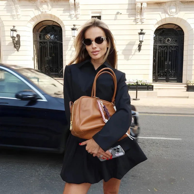 Women's Office Skirt Suit Set With Long Sleeve Collar Top And Pleated Short Skirt Spring Fashion Loose Casual Elegant Outfit New