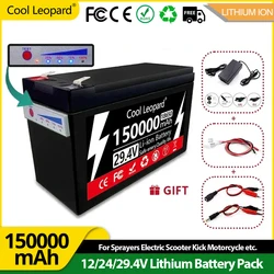 12/24/29.4V 150Ah 18650 Lithium Battery Pack With Display Light Built-In BMS For Sprayers Electric Scooter Rechargeable Battery