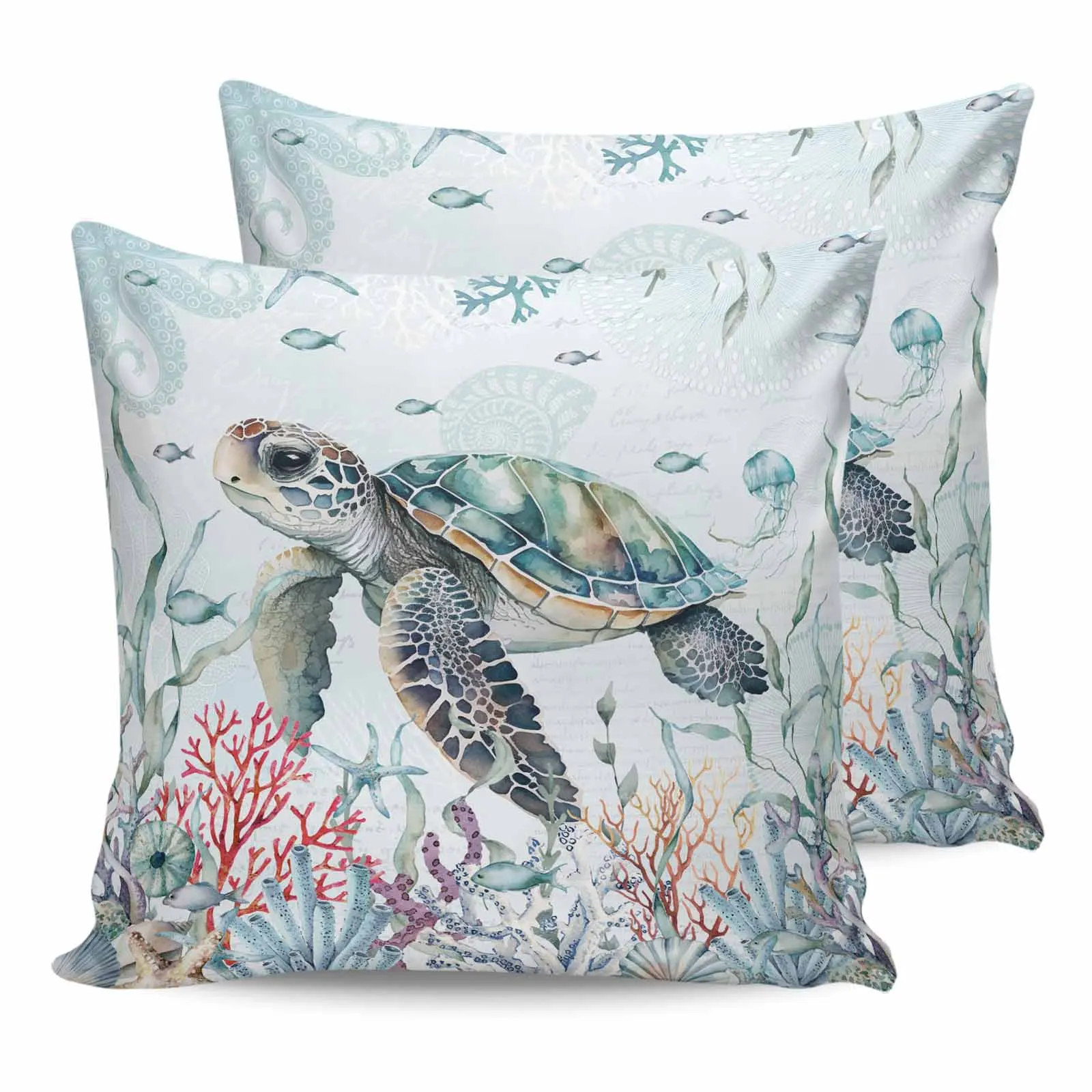 Summer Ocean Coral Sea Star Sea Turtle 2/4PCS Outdoor Pillowcase Waterproof Sofa Pillow Cover Garden Cushion Covers Home Decor