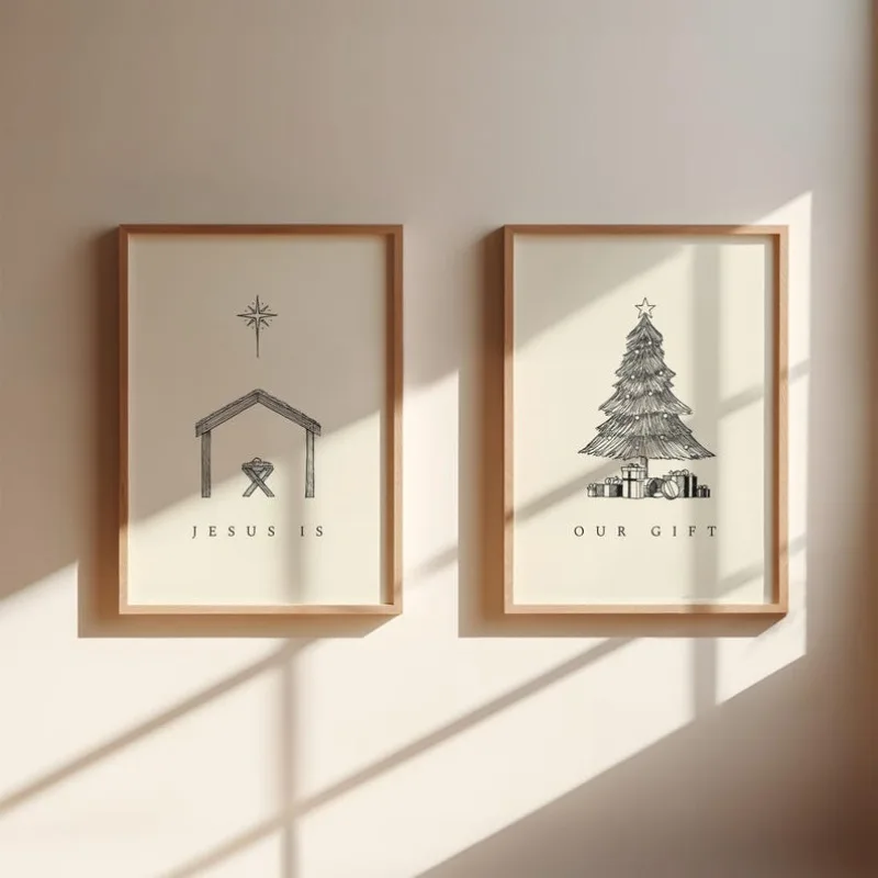 

Christmas Bible Art Christian Art Poster Faith Wall Decoration Simple Holiday Decoration Jesus Nativity Scene Poster - Frameless