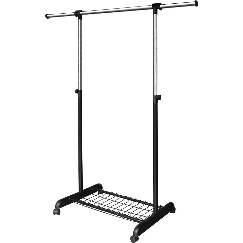 

Adjustable Clothing Rack for Hanging Clothes, Heavy Duty Garment Rack with Wheels,Free Standing Rolling Clothes Rack with Shelf