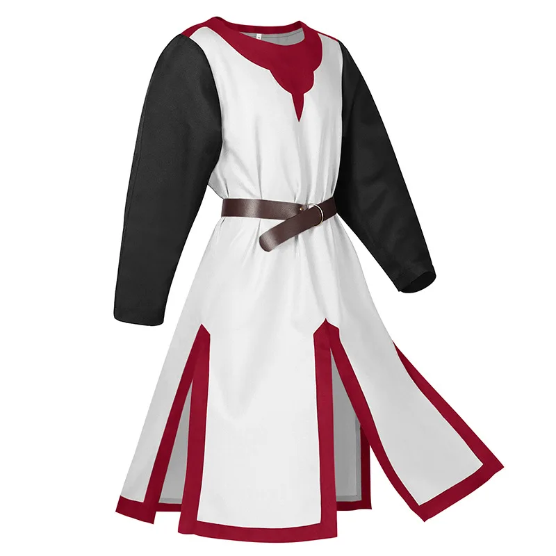 Mens Medieval Crusader Knights Templar Tunic Cosplay Costumes Renaissance Halloween Surcoat Warrior Black Plague Top