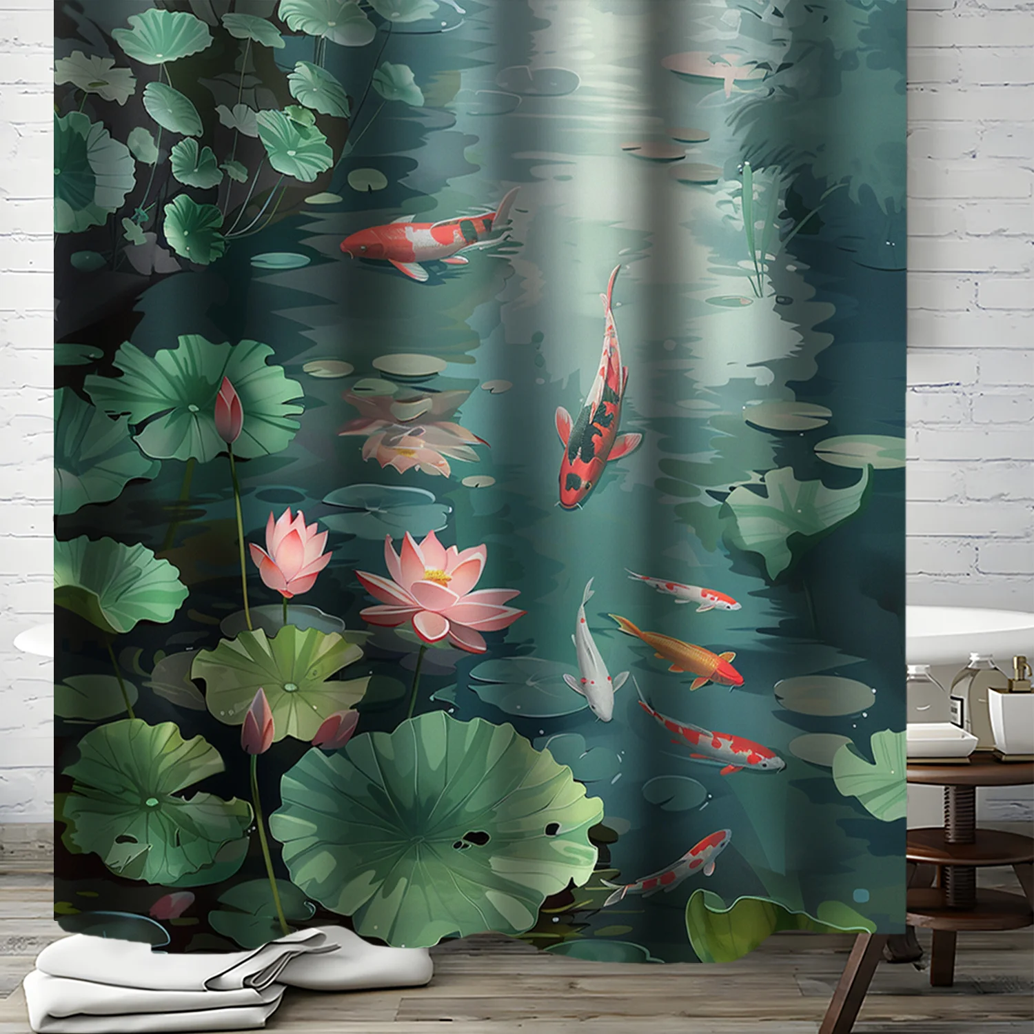 Serene Koi Pond Shower Curtain - Multi-Style Bath Decor, Perfect for Those Who Love Nature-Inspired and Practical Designs