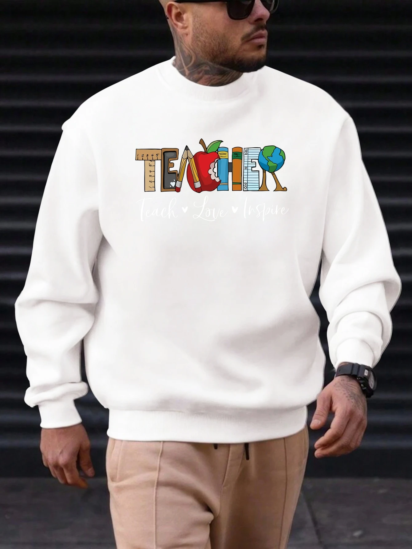 

2025 New Sweatshirt For Men's TEACHER Pattern Printing Cotton Round Neck Fashion Casual High Quality Daily Top Clothing