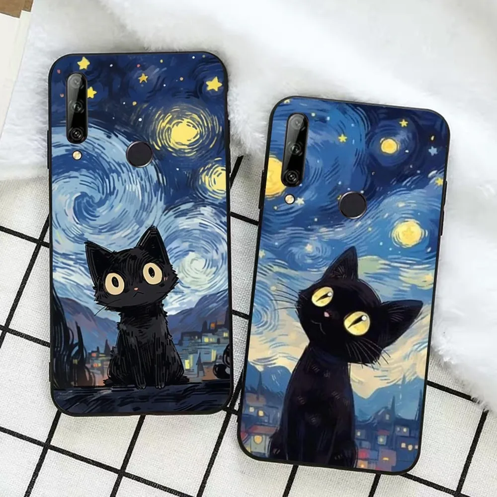 Starry Sky Black Cat Phone Case For Huawei Honor 10 Lite 9 20 7A 9X 30 50 60 70 Pro Plus Soft Silicone Cover