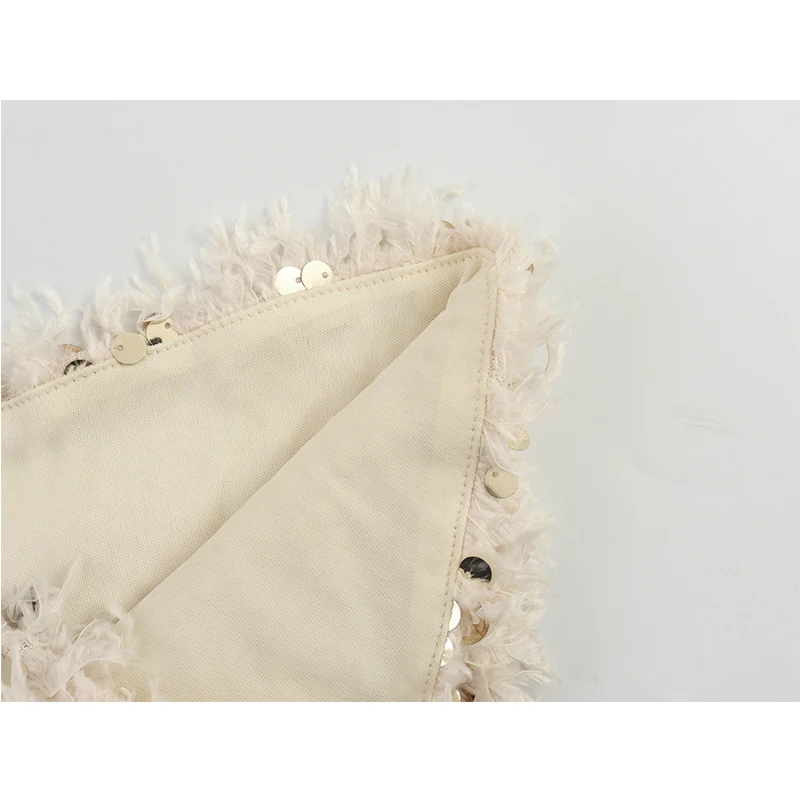 YENKYE Sexy Women Frayed Sequin Strapless Top Elasticated Straight Deckline Chic Party Crop Top High Street ropa de mujer