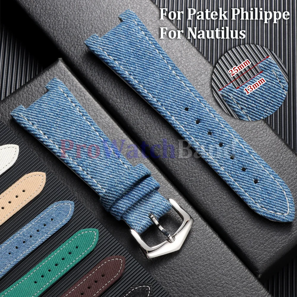 For Patek Philippe Nautilus 5711 5712 5726 5980 7010G Men Women Bracelet 25mmx13mm Sailcloth Nylon Strap Durable Denim WatchBand