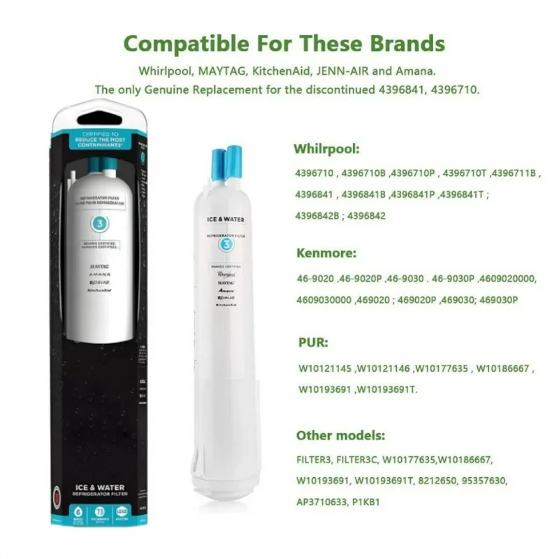 Home Appliance Replace refrigerator Water Filter For EDR3RXD1,Filter3,For Whirlpool 4396841,4396710,Kenmore 9083,Pur w10121145