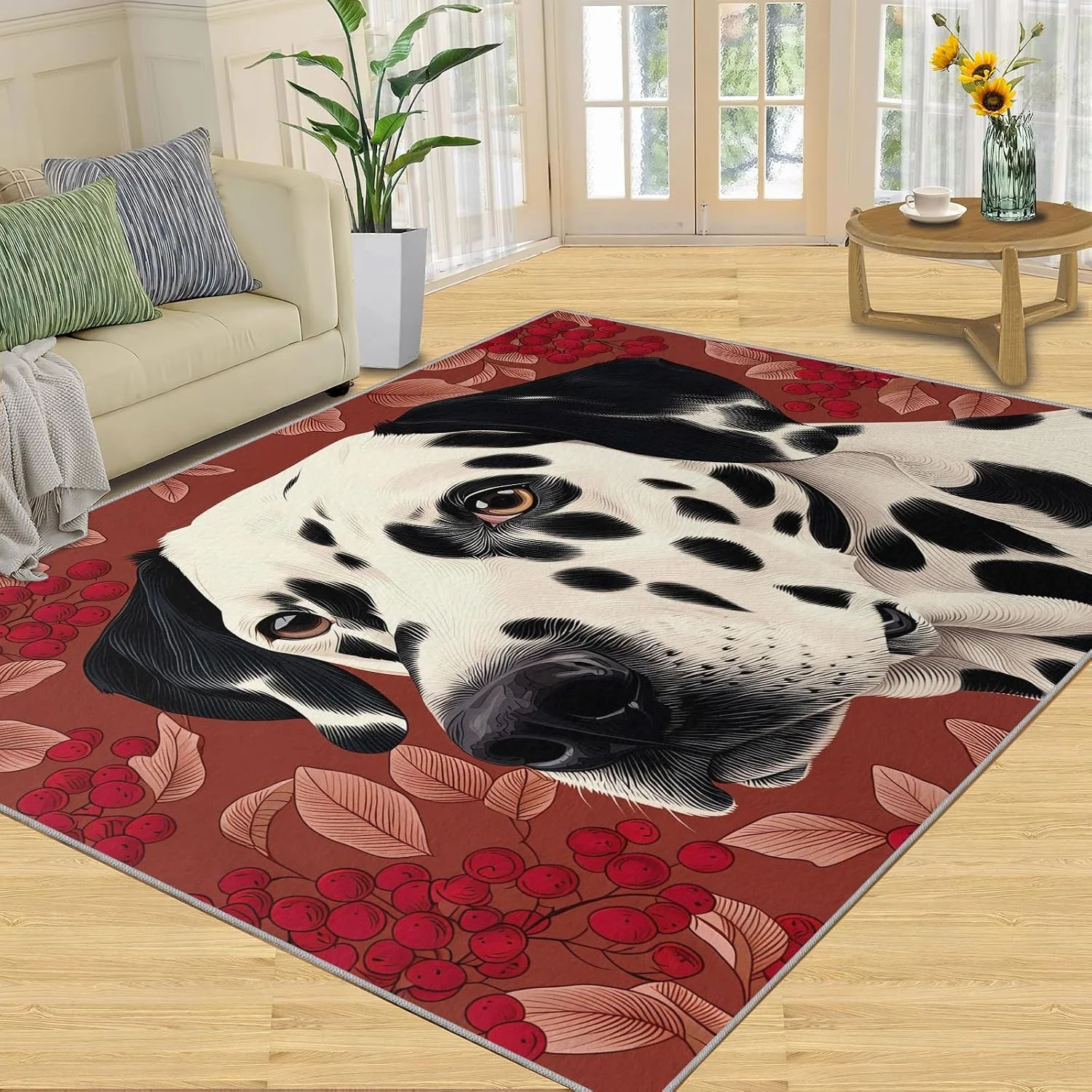 Dog Carpet, Cute Pet Area Rug, R Dalmatian Dog Carpet, Suitable for Living Room, Cute Dog Carpet, Suitable for Bedroom, Washable, Non-Slip, Indoor Use.