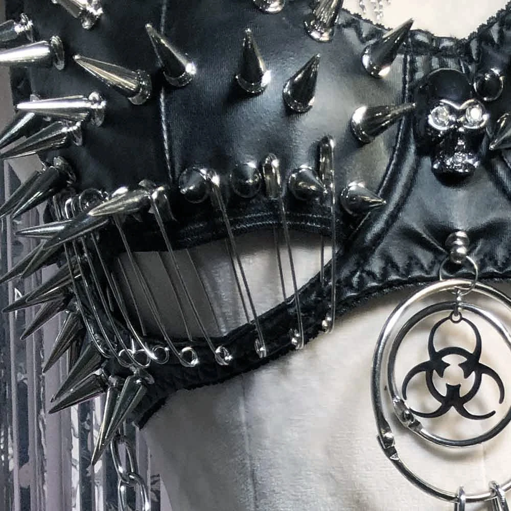 

Emo 90s Goth Teen Eco Studded Rivet E-Girls Skull Grunge Hand Made Kawaii Y2K Halter Camisole TOPS Punk Rock Gothic DIY