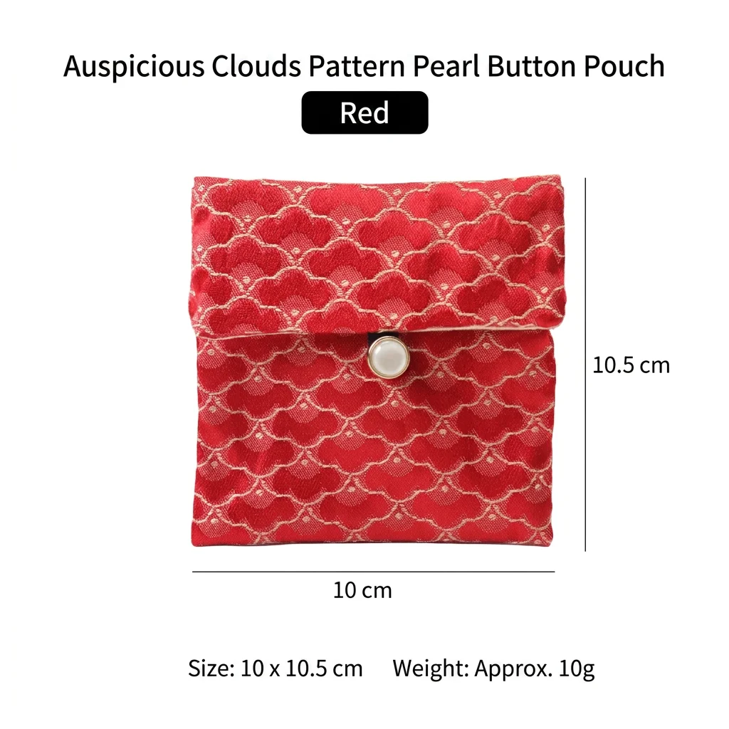 

Chinese Pouch Stylish Pattern Fabric Bag Double Layer Storage Bag Decorative Faux Pearl Button Bag For Home Organizer