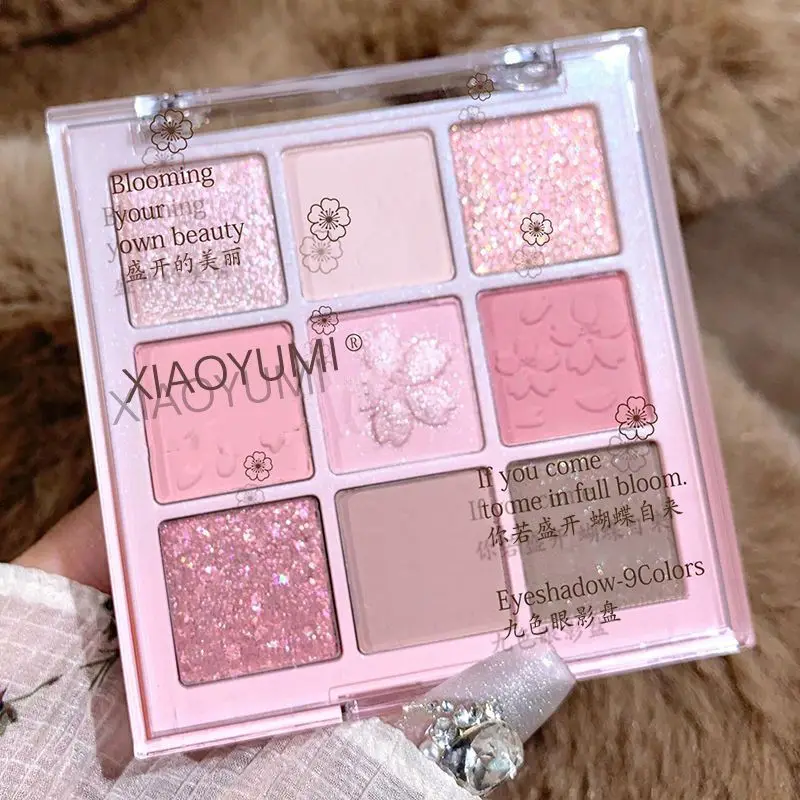 Nouvelle Palette de fards à paupières neuf couleurs Rose Rose Nude marron faible Saturation nacré mat paillettes ombre à paupières maquillage pour les yeux longue durée