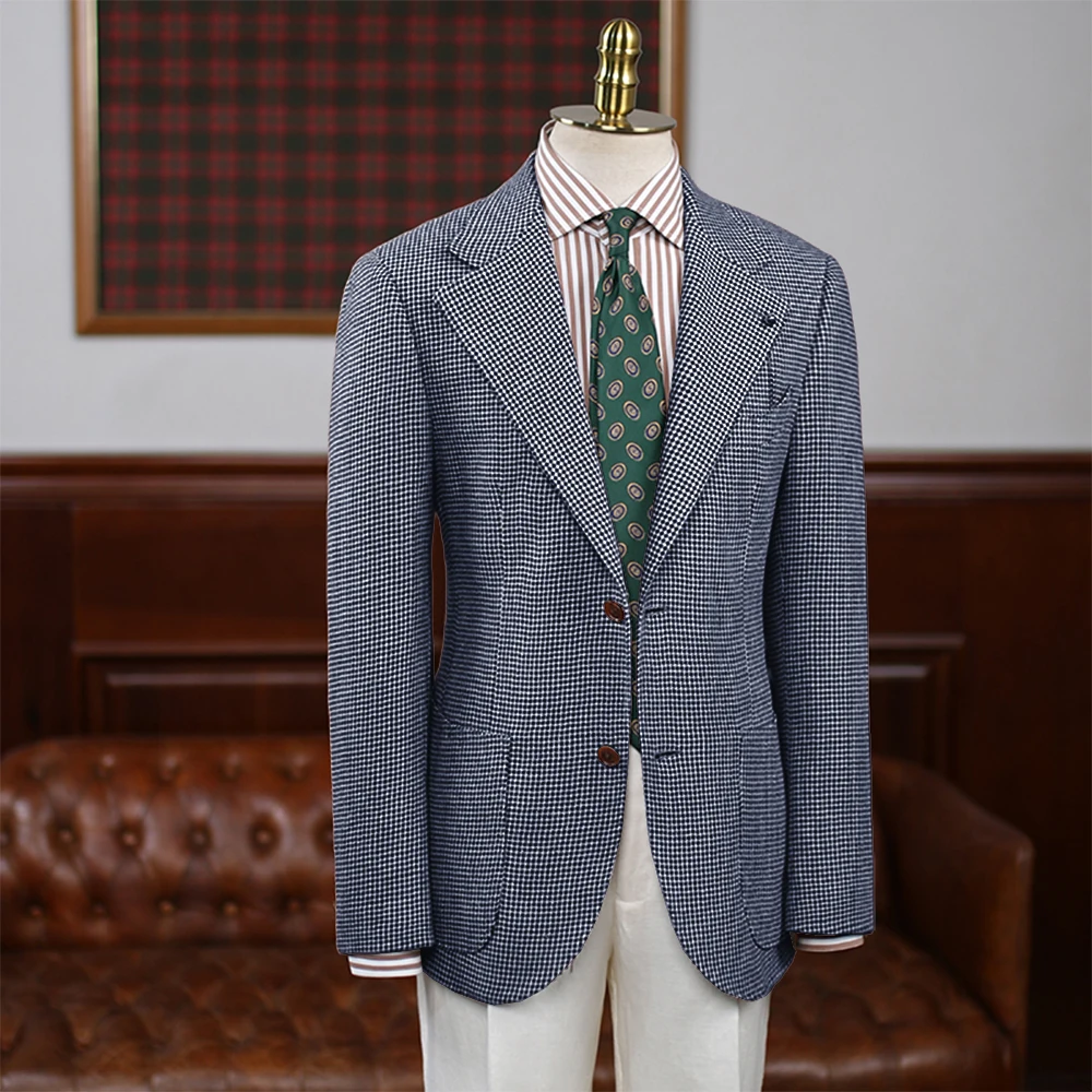 Men's Houndstooth Wool Blend Blazer Sport Coat Peak Lapel Two Button Jacket Vintage Casual Sport Coat for Business & Smart Casua image 6