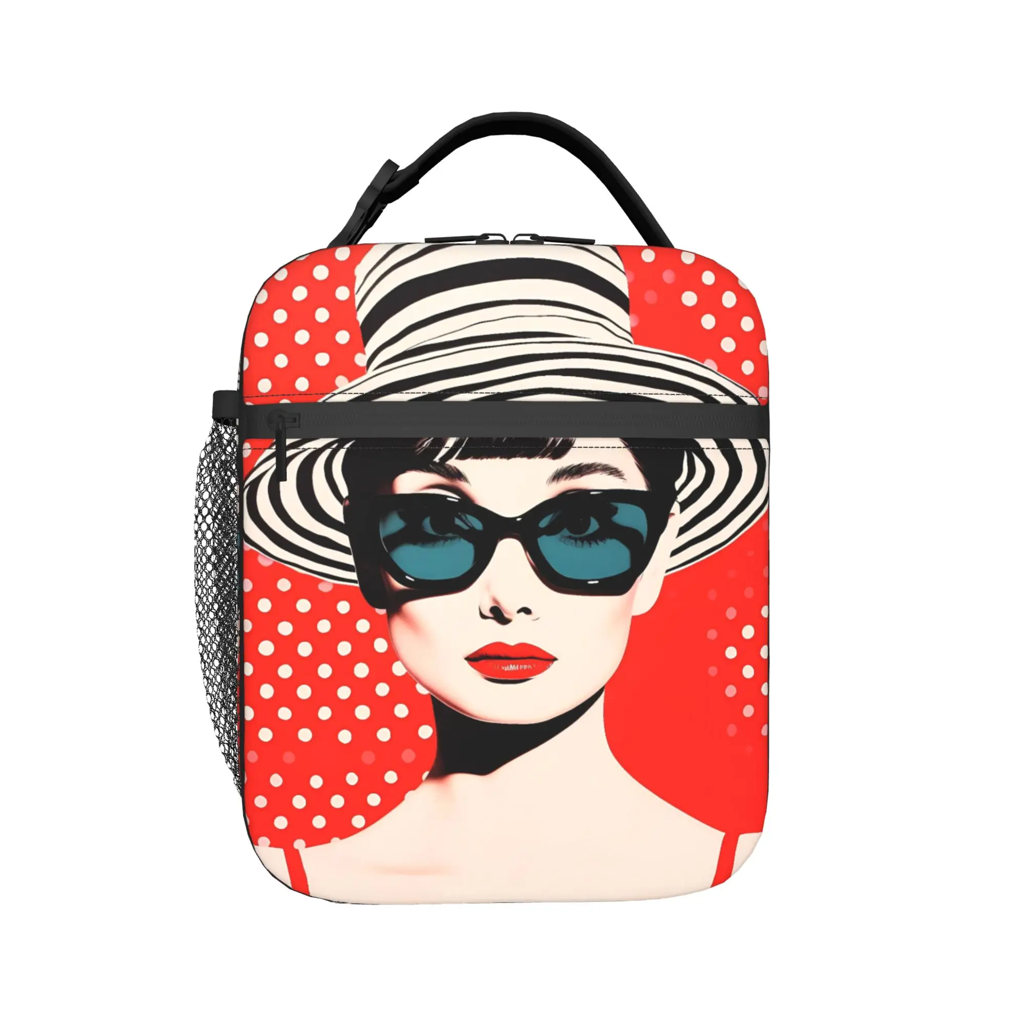 Audrey Hepburn Lunch Bag Picnic Portable Insulated Thermal Tote Handbags For Girls  Waterproof Print Cooler Bag