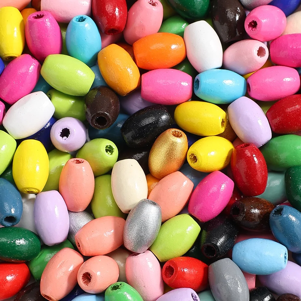Mixed Color Oval Wooden Beads 6/8MM Large Hole Wood Rice Spacer Beads for DIY Bracelet Necklace Jewelry Making Handcraft Supplie