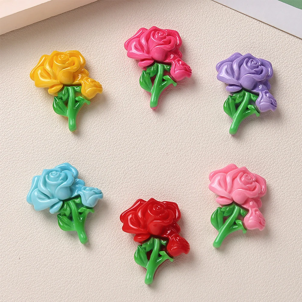 10PCS Shiny 30x25mm Rose Series Miniature Flat Back Resin Cabochons For Hairpin Scrapbooking DIY Home Decor Craft Accessories