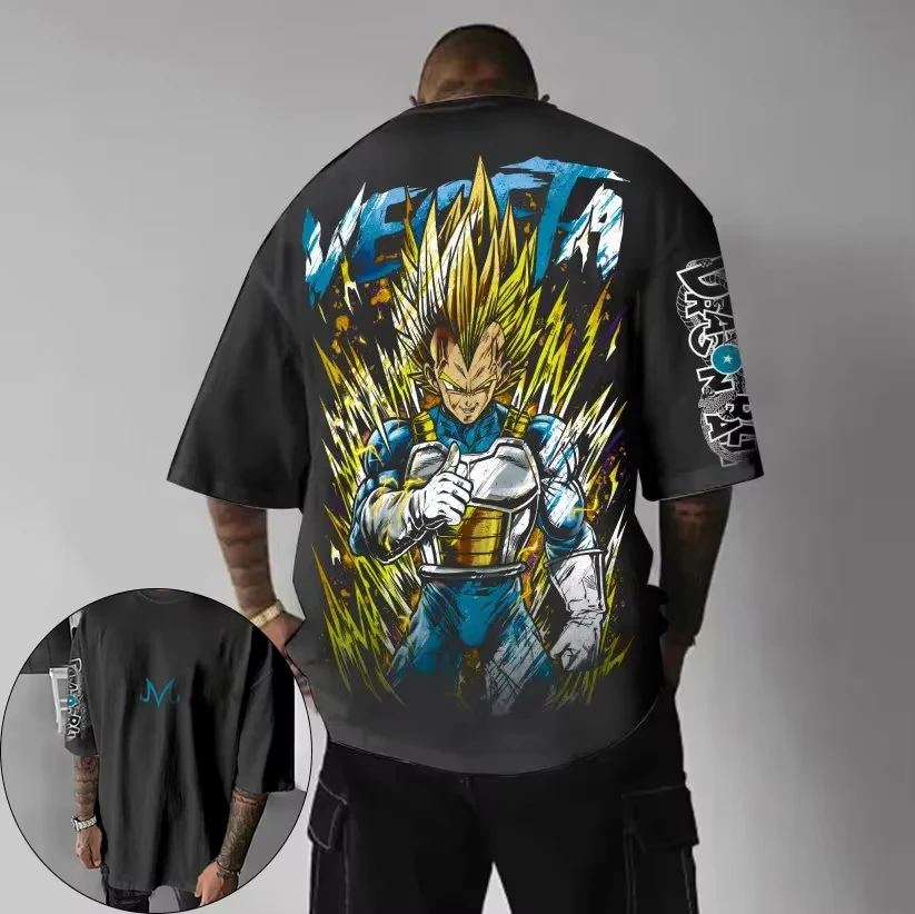 

Bandai Genuine Dragon Ball Vegeta Japanese Anime Printed Summer Men's T-Shirt Cotton Men's Y2k Harajuku Loose Short Sleeves