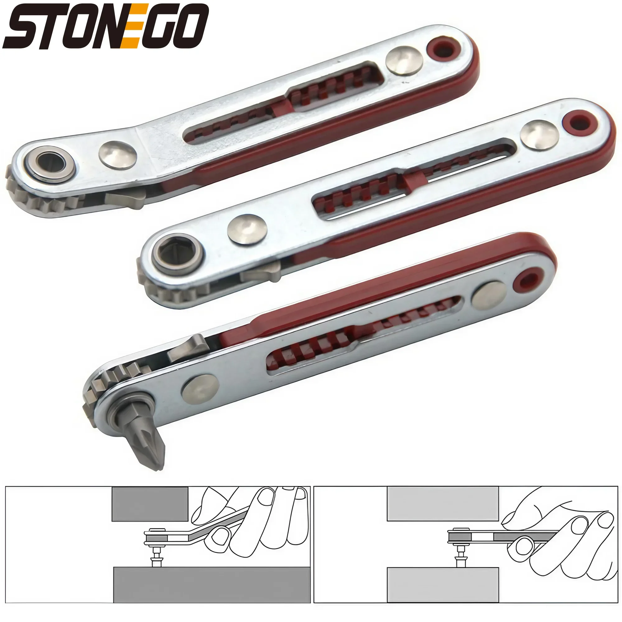 STONEGO 1PC Ratchet Wrench Screwdriver SAE Socket Set Suitable for Hex Screwdrivers and Drill Bits Manual Tool