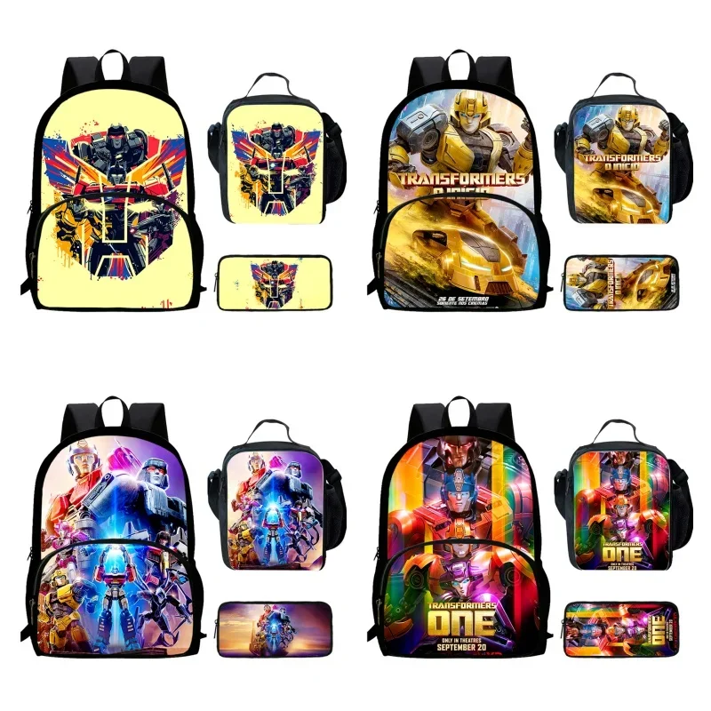 Cartoon Transformers Child Backpack with Front Pocket,Lunch Bags,Pencil Bags for Aged 5-10 ,Cartoon School Bags for Boys Girls