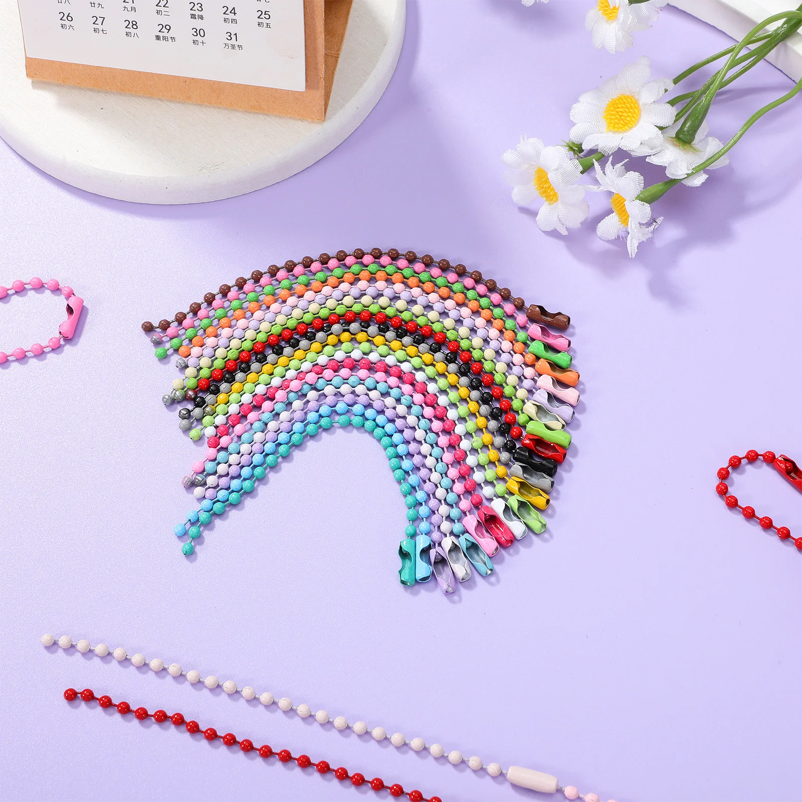 

100 Pcs Christmas Tree Decorative Jewelry Bead Chains Tag Colorful Beaded Bracelet for Making Dog Tags Bulk Necklace